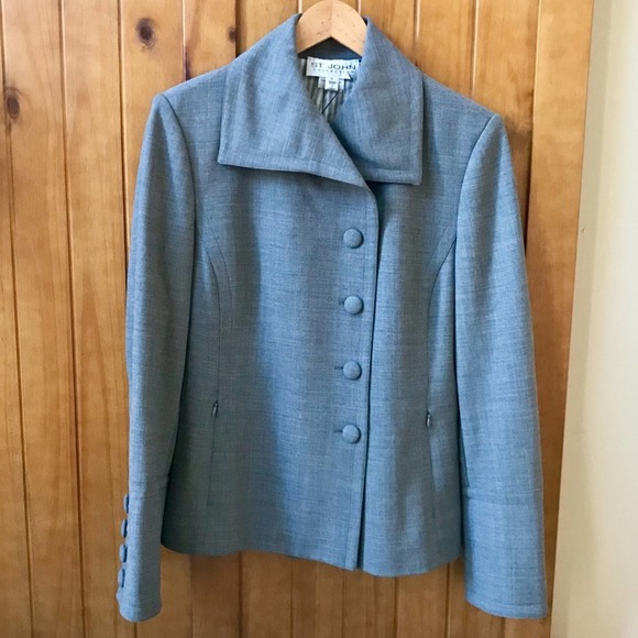 St. John Collection | Structured Gray Wool Blazer - Picture 3 of 7